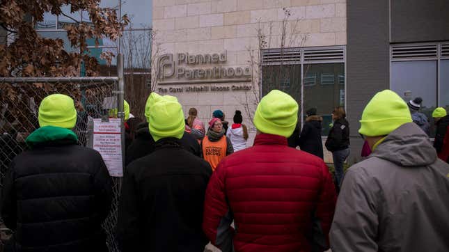 WASHINGTON, DC - JANUARY 17: A clinic escort stands outside as demonstrators gather during a protest vigil sponsored by The Christian Defense Coalition and Priests for Life outside of the Planned Parenthood of Metropolitan Washington, D.C., Carol Whitehill Moses Center on January 17, 2019 in Washington, DC. (Photo by Zach Gibson/Getty Images)