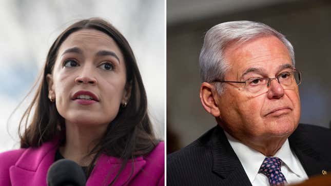 Image for article titled AOC Shuts Down Sen. Menendez for Claiming People Want Him to Resign Because He’s Latino